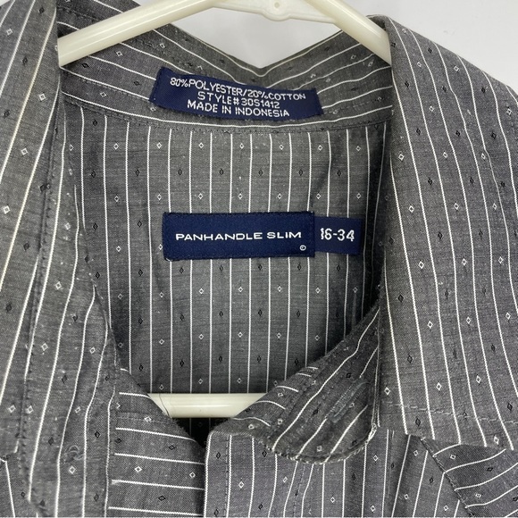 Panhandle Slim Shirt Mens Large 16-34 Gray White Striped Pearl Snap Western Top - Picture 2 of 4